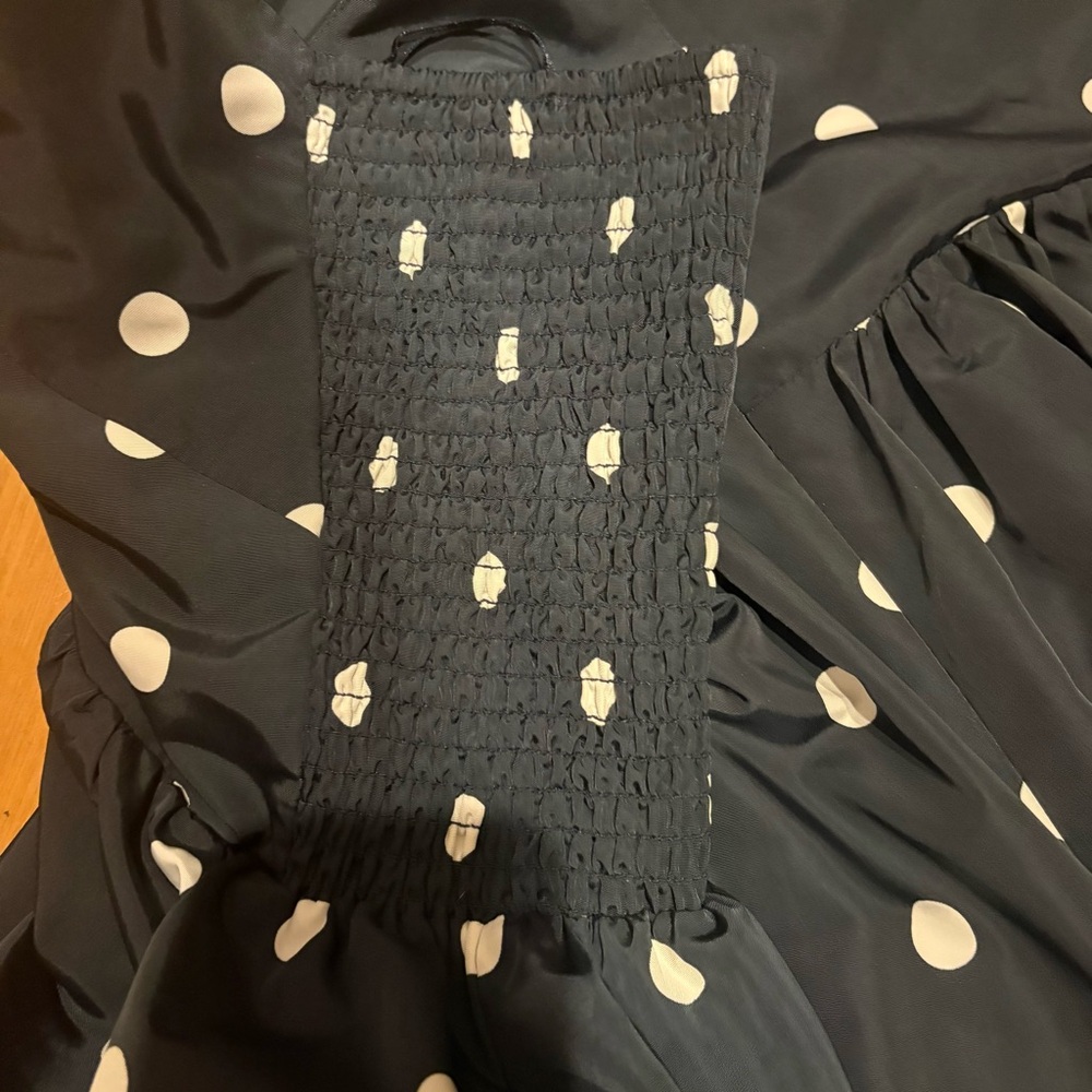 Old Navy 3X Polka Dot Fit & Flare Dress Smocked Stretch Navy White Retro - Picture 13 of 15